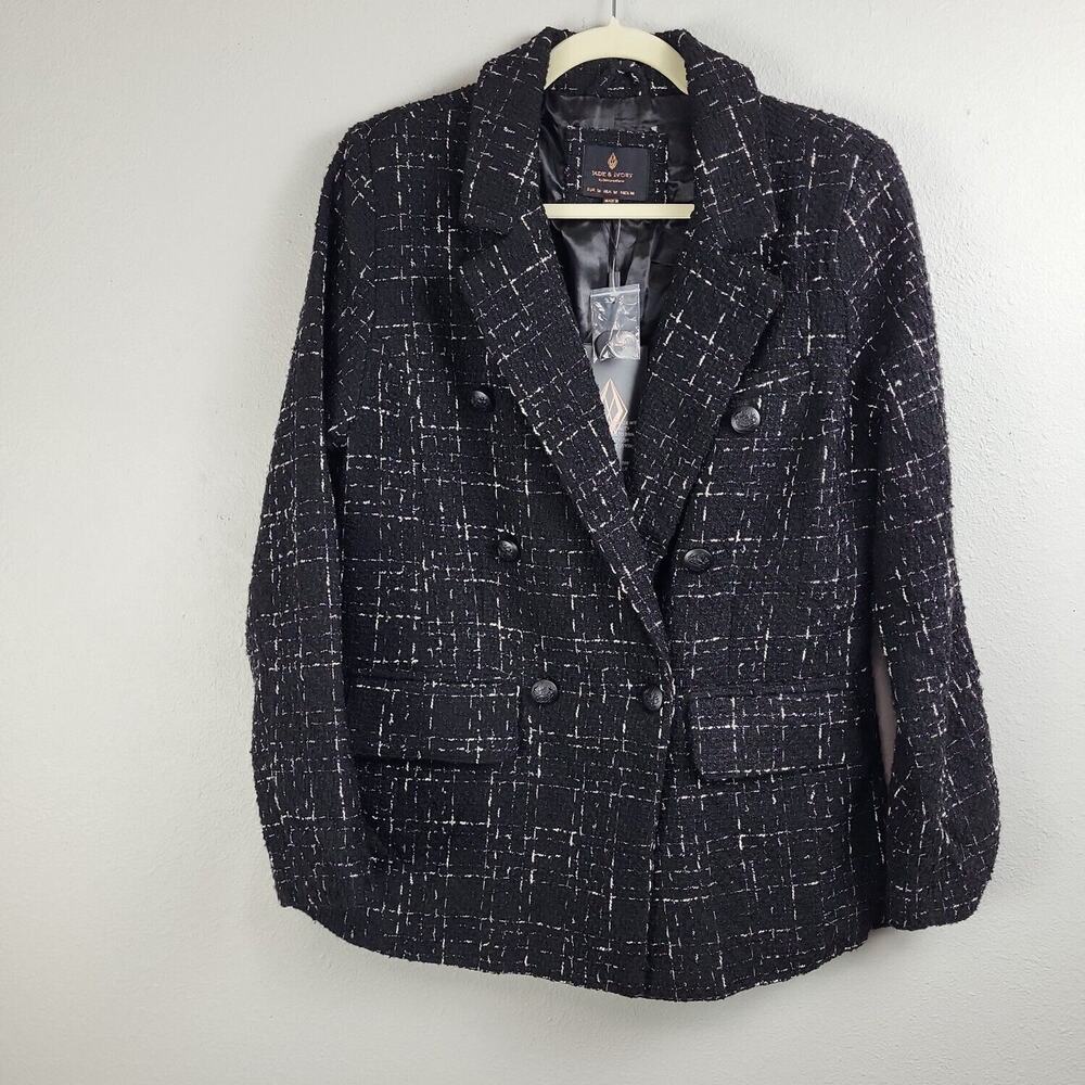 Jade & Ivory By 26 International Womens Black Double Breasted Blazer Size Medium